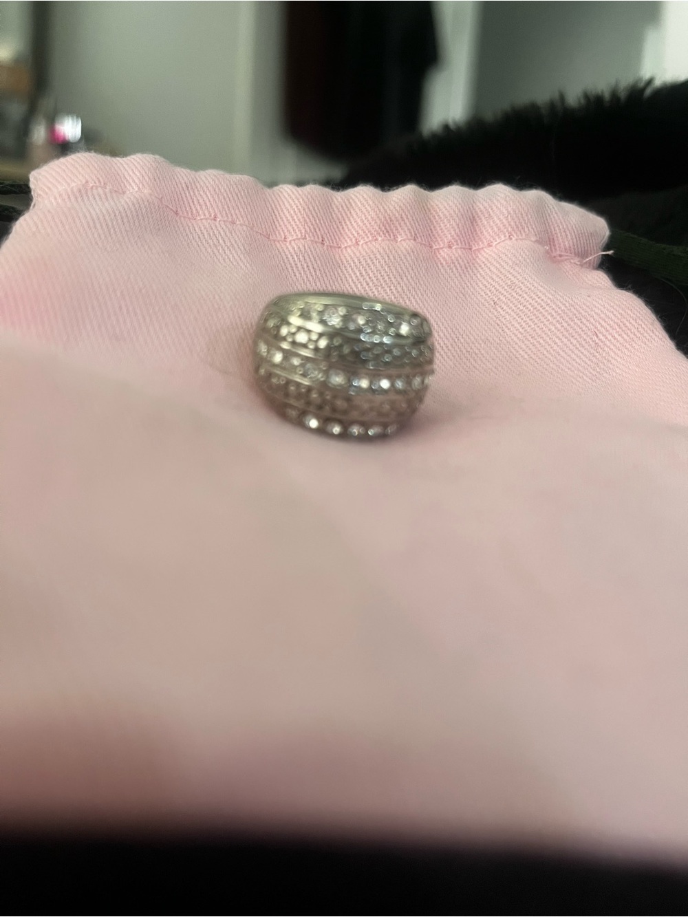 Silver-Tone Pave Dome Ring with Clear Crystals - Women Jewelry Size 6